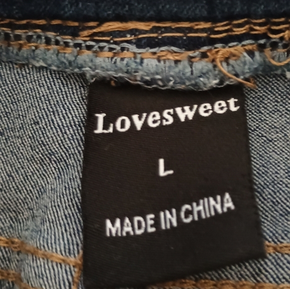 Lovesweet Denim Jegging Distressed Dark Blue Jeans, Women's Size L - Picture 5 of 10